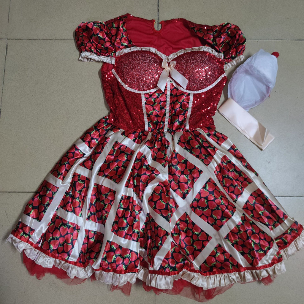Halloween Strawberry Costume Dress Cosplay Outfit Stage Performance Dress Heart Queen Princess Uniform