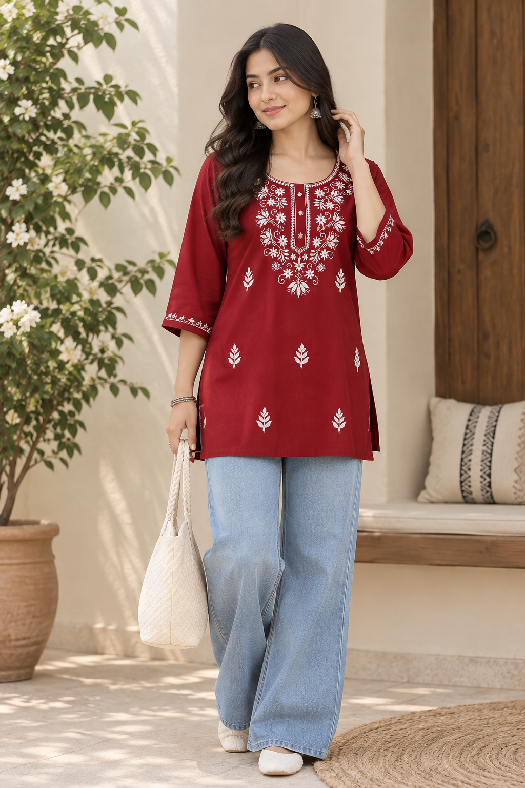 Women Maroon short kurtis for women