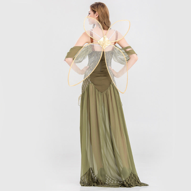 Halloween Wizard of Oz Magic Fairy Elf Princess Flower Fairy Long Dress Angel Costume Stage Elf Performance Costume