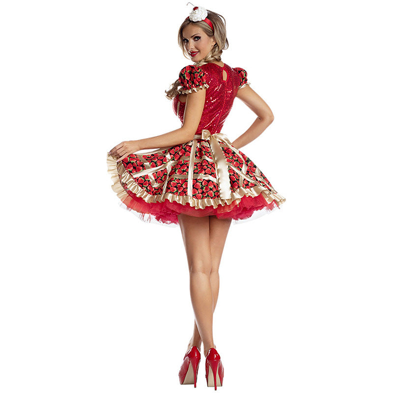 Halloween Strawberry Costume Dress Cosplay Outfit Stage Performance Dress Heart Queen Princess Uniform