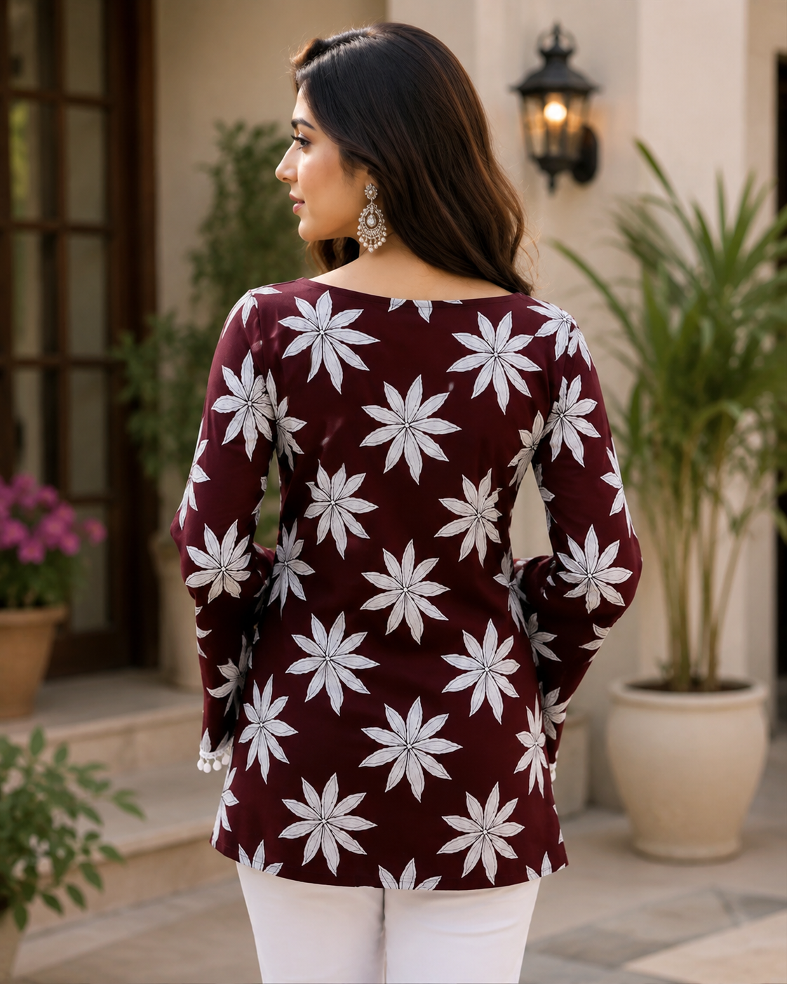 Women Floral Printed Square Neck Short Kurti | Bell Sleeve Casual Top