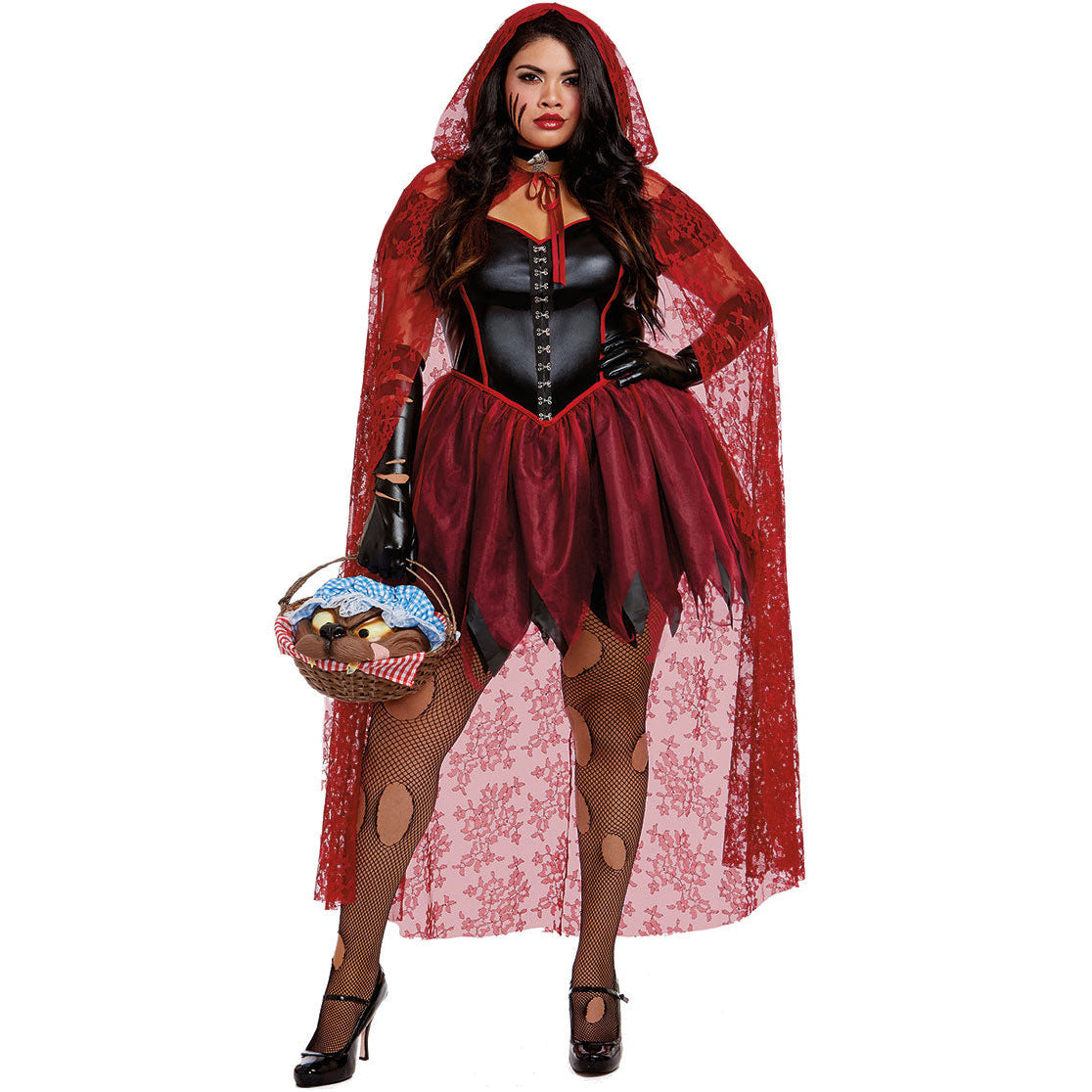 Halloween Little Red Riding Hood Costume Festival Role Play Stage Performance Outfit Patent Leather Grim Reaper Cape Cloak Vampire