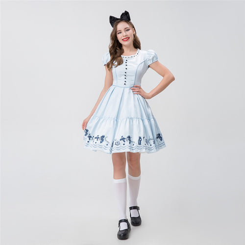 Alice in Wonderland Blue Dress Maid Costume Cute Lolita Stage Performance Outfit