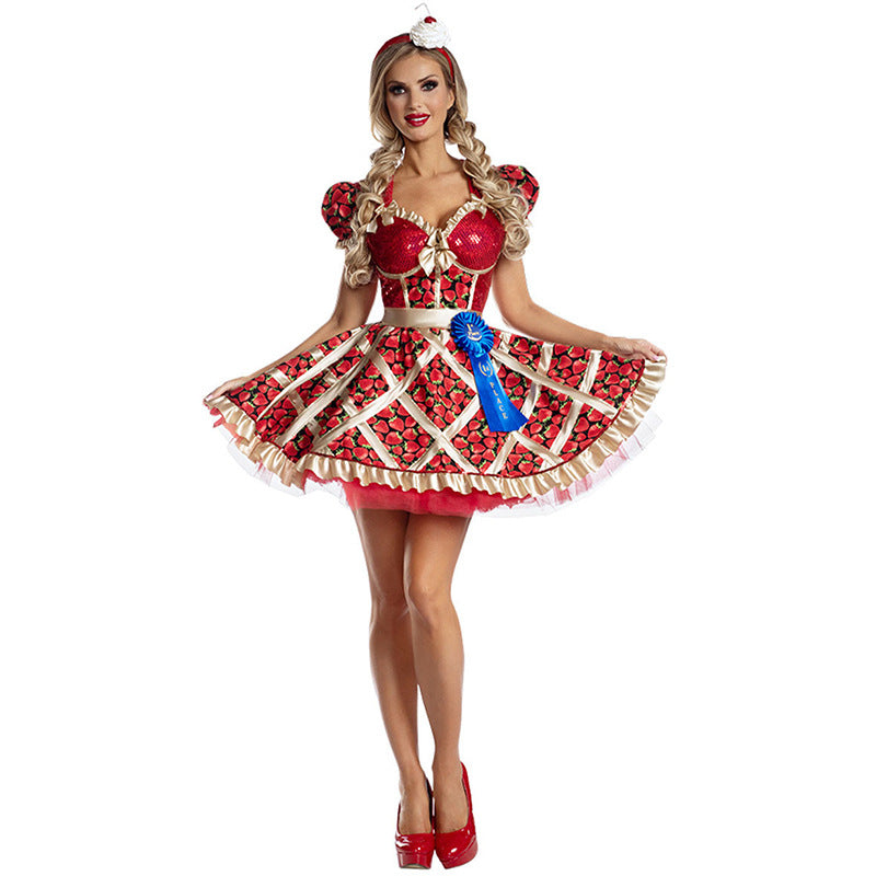 Halloween Strawberry Costume Dress Cosplay Outfit Stage Performance Dress Heart Queen Princess Uniform